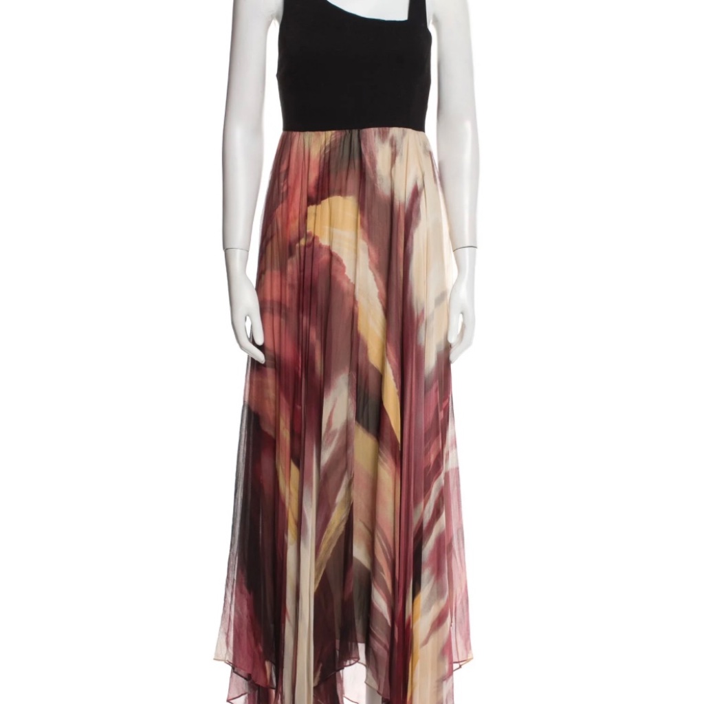 Alice + Olivia Black Pleated Multicolor/Watercolor Inspired Dress Sz 2